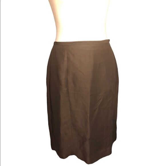 Ann Taylor mocha colored straight linen blend skirt with hidden side zipper - Picture 1 of 7